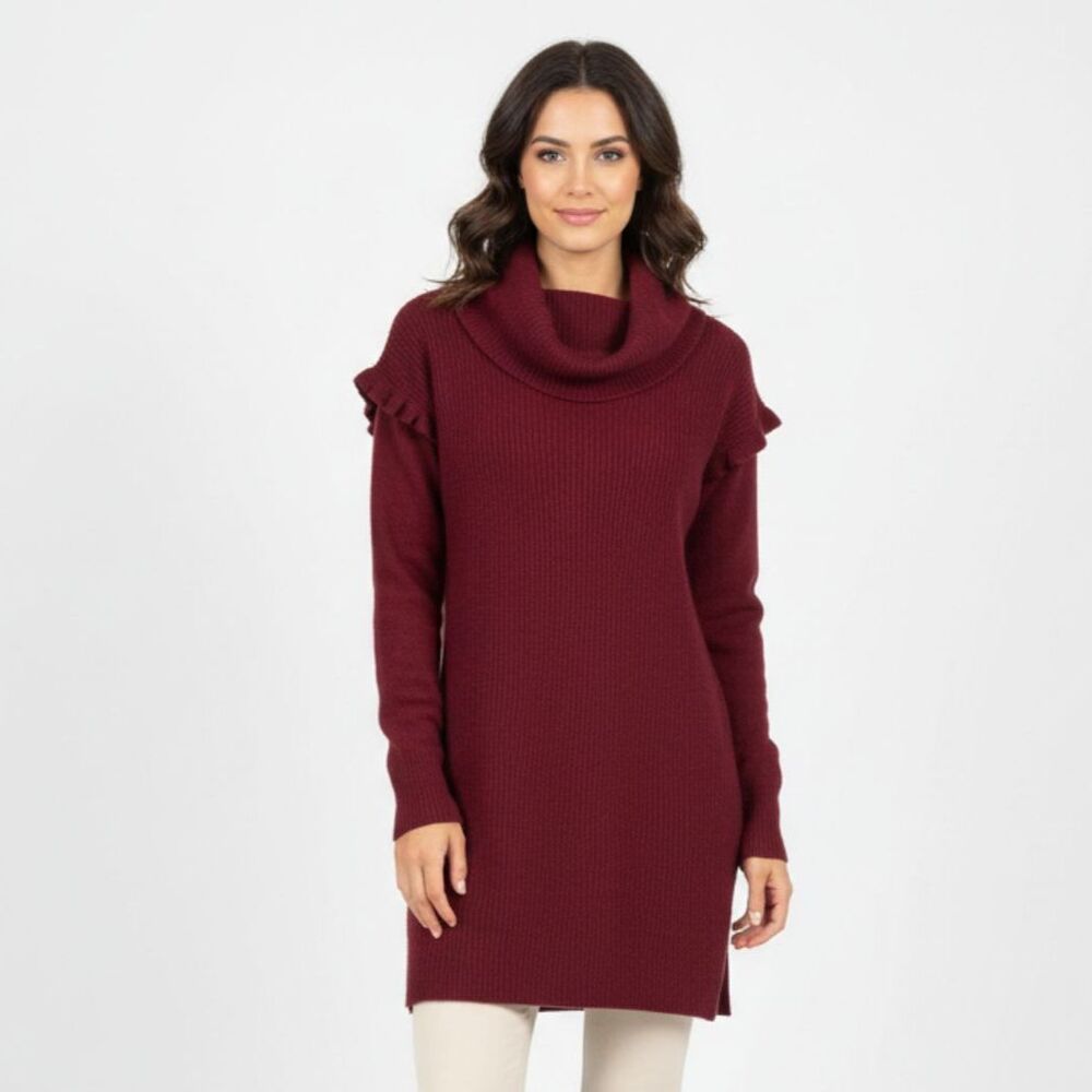 Design History 100% Cashmere Burgundy Red Drape Cowl Neck Vintage Sweater S - Picture 1 of 7